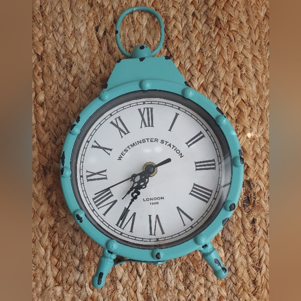 Turquoise antique looking table clock